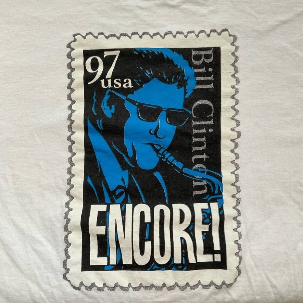 Vintage 90s Bill Clinton ENCORE! Saxophone ReElection Shirt Large Danny Boy
